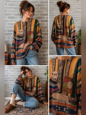 Gunest Polar Bear Sweater Wool Blend Artsy 90s Teacher Core Grandpa Knit Cozy